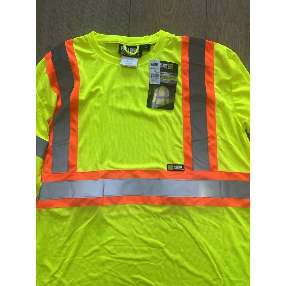 Holmes Workwear Hi-Vis Safety Long Shirt; Moisture-Wicking Reflective Yellow 4XL